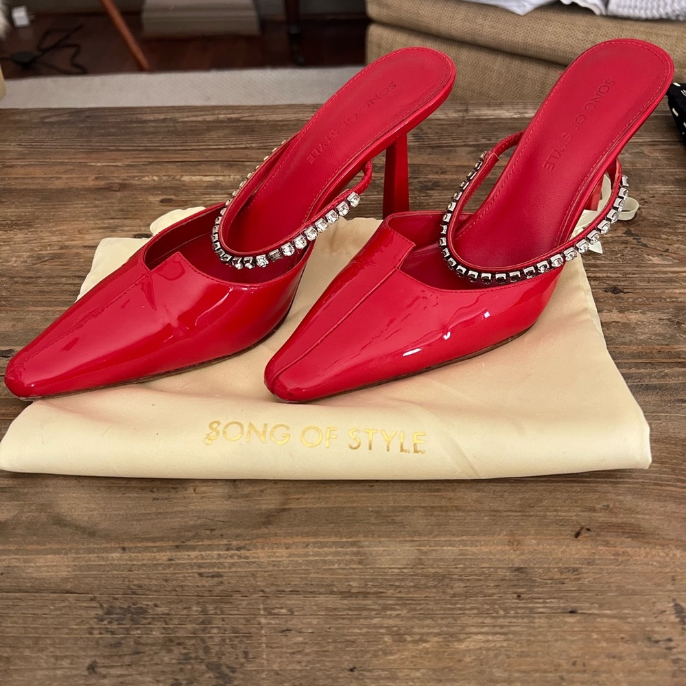 Song of Style Patent Red Women's Heels with Rhinestone Ankle Detail Size 10